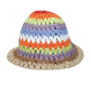 BP Straw Crochet Bucket Hat - One Size - Rainbow Stripe - NWT